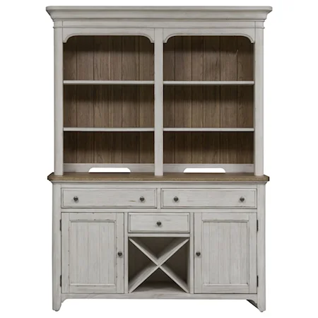 Relaxed Vintage Hutch and Buffet with Fully Stained Interior Drawers